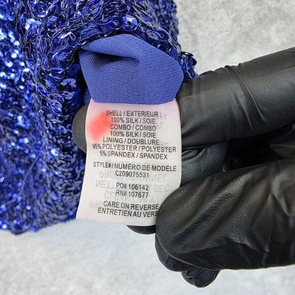 alice + olivia Shirt Womens Small Blue Sequin Silk Long Sleeve Top Party Dressy